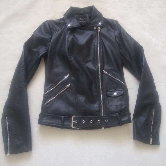Zara asymmetric biker faux leather jacket belted - Picture 2 of 7
